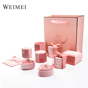 Boîte à bijoux de mariage haut de gamme créative WEIMEI, boîte à bagues ronde en velours coréen, boîte à bijoux hexagonale en velours avec sac - Product Image 1