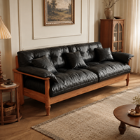Canapé vintage français en bois massif et cuir, canapé de luxe de style mid-century pour salon, canapé en similicuir personnalisé pour la maison, l'hôtel ou le salon