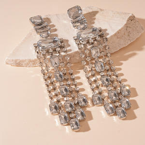 Pendientes exagerados de gama alta europeos americanos, pendientes de borla geométrica con flores incrustadas de diamantes, moda transfronteriza - Product Image 3