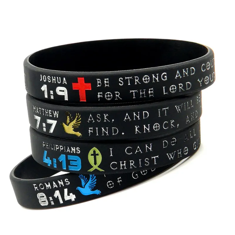 Bracelets bibliques chrétiens inspirants personnalisés Bracelet en caoutchouc inspirant en silicone de la foi