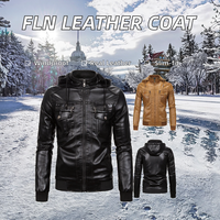 Veste de moto unisexe FLN en cuir PU de haute qualité, coupe ajustée, noire, en toile, coupe-vent, avec fermeture éclair et méthode de tissage crocheté pour l'hiver