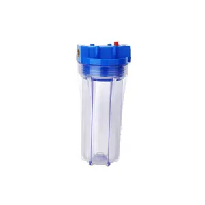 10 inch transparent color water filter housing with wrench and bracket in color box
