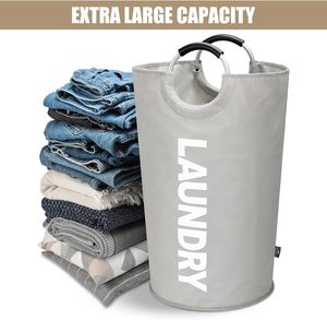 Oxford Fabric Laundry Hamper Clothes Laundry <b>Basket</b> with Aluminum Ring Handle - Product Image 4