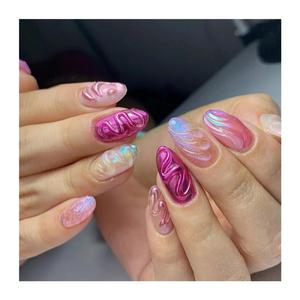 24pcs Resin Full Cover <strong>Nails</strong> with Simple Lines 3D Flower Design Gradient Yellow - Product Image 5