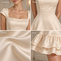 Mini-robe personnalisée pour femme en satin, à ourlet froncé à volants, col carré, manches courtes, taille ajustée, coupe trapèze, pour occasions