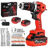 Perceuse à percussion 21V sans balais, mandrin 13mm, batterie 3.0Ah, rouge et noir, outil électrique professionnel pour usage domestique - Product Image 1