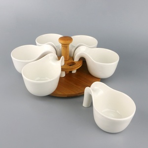 Sei <span class=keywords><strong>tapas</strong></span> ciotole in ceramica set di ceramica manico di un cucchiaio con base di bambù - Product Image 5