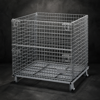 Conteneur de stockage robuste verrouillable, capacité 1500 kg, acier doux Q235, OEM, revêtement poudré, cage en treillis métallique détachable et pliable