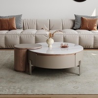 Ensemble de table basse ronde en bois et marbre de luxe moderne avec rangement, meubles de salon intérieur, design créatif, élégant et unique