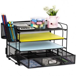 Hot Sale Multifunction Storage Desktop <b>Foldable</b> Paper Letter Organizer 4-Trays Metal Mesh Folding File <b>Desk</b> Organizers Drawer - Product Image 3