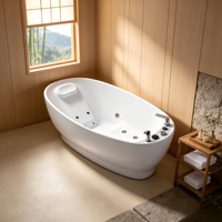 Baignoire de massage à remous en acrylique, baignoire ovale autoportante d'hydrothérapie avec jets, baignoire SPA individuelle pour salle de bain