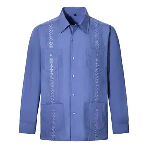 Camicia Guayabera di fascia alta 2022 nuove camicie ricamate camicetta a maniche lunghe da uomo bottone a quattro tasche con risvolto bianco top da lavoro