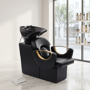 Ensemble de mobilier de salon de beauté noir et or : Bac de lavage, équipement de coiffure, chaise de coiffage, bac à shampoing - Product Image 2