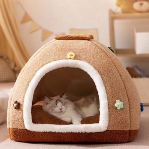 Classic Luxury Fashion Pet Flower Semi-enclosed Bed with Cloud Velvet & PP Cotton Filling Warmth Zipper Closure Pet <b>Tent</b> - Product Image 4