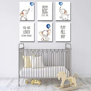 Imprimés d'art mural sans cadre pour bébé garçon, décoration murale de pépinière d'éléphant bleu pour chambre de bébé garçon - Product Image 3