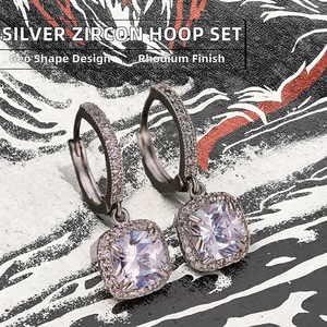Customized Wholesale Bulk Fine S925 <b>Sterling</b> <b>Silver</b> Design Luxury Set Zirconia Rhodium Plated Trendy Wedding Party <b>Hoop</b> <b>Earrings</b> - Product Image 2
