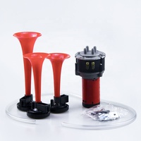 Kit de klaxon à air pour camion SUNLAEBO rouge à 3 trompettes, 3 voies, en fer, avec système d'alarme de sécurité pour camions à benne basculante, 110-125 dB, 20 W, 12 V