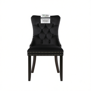 Chaise de salle à manger moderne DB Nikki Collection, revêtement en velours, pieds en bois massif, garniture cloutée - Product Image 1