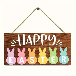 <b>Happy</b> <b>Easter</b> Bunny Wooden <b>Sign</b> Decor Indoor Outdoor <b>Easter</b> Decoration Rectangle MDF Material Colorful Bunnies Party Gift - Product Image 3