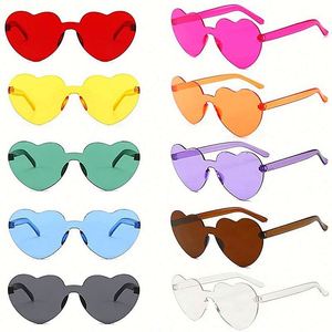 Lunettes de soleil tendance en gros, monture large, verres effet océan, sans monture, couleur bonbon, forme cœur pour femme - Product Image 3