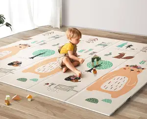 Eco-Vriendelijke Niet-Giftige Grote Zachte Waterdichte Opvouwbare Baby Crawl Speelmat Dubbelzijdige Kleurrijke Cartoon Opvouwbare Baby Speelmat 150