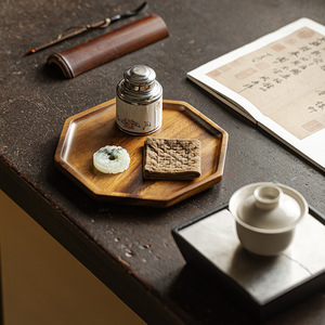 Guanlan Walnut Wood Octagonal <b>Tea</b> Tray With Lid Household Solid Wood Dry Brewing Tray For Kung Fu <b>Tea</b> <b>Set</b> Storage - Product Image 5