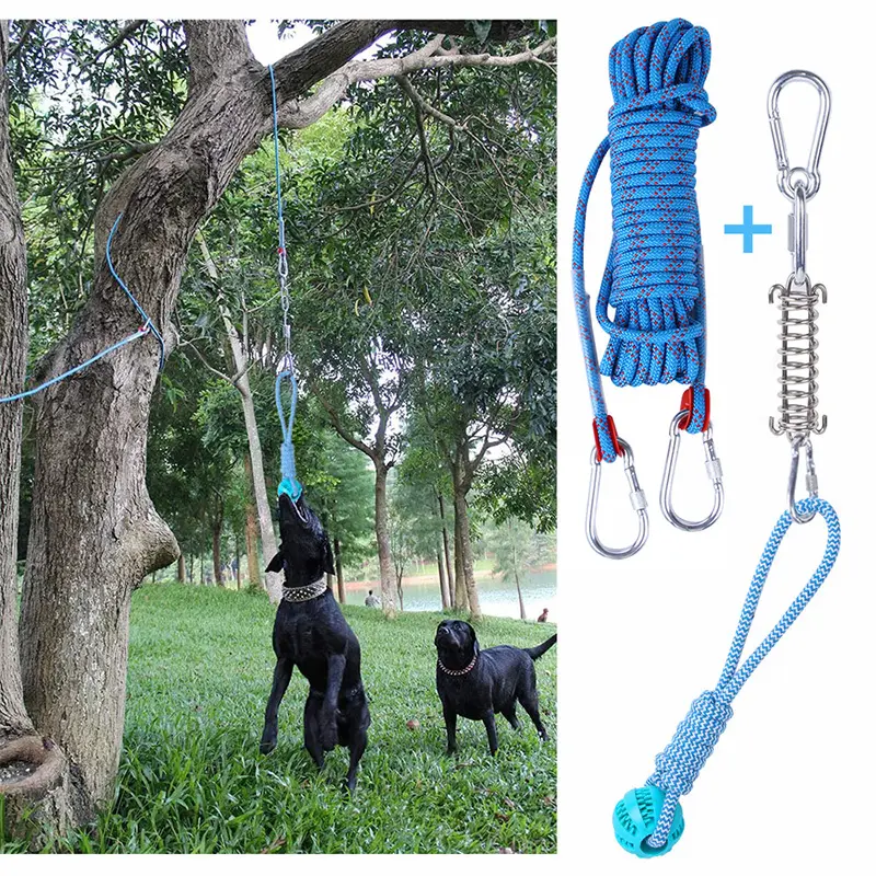 5m 10m Dog Spring Pole Cotton Rope And Ball Pull Toy Set Outdoor Training Hanging Ball with Rope Dog Toy Dog Ball On a Rope