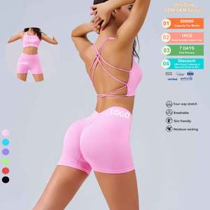 Fabricant de vêtements de <span class=keywords><strong>sport</strong></span> pour femmes Costume de fitness Bandoulière fine Soutien-gorge de <span class=keywords><strong>sport</strong></span> croisé Scrunch Butt Biker Shorts Set Activewear Sets - Product Image 1