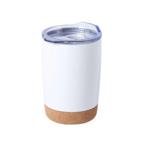 Gobelet isotherme en acier inoxydable noir avec base en liège, double paroi sous vide, pour café et eau - Product Image 2