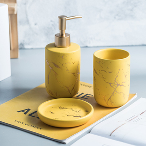 Luxury Eco-Friendly Marble Design Ceramic 3pcs Bathroom Accessory <b>Set</b> <b>Soap</b> Dispenser <b>Soap</b> Dish Toothbrush Cup - Product Image 4
