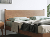 Lit double en bois massif style rondins avec cadre robuste, Noyer 1.8*2.0, Lit Queen pour chambre principale