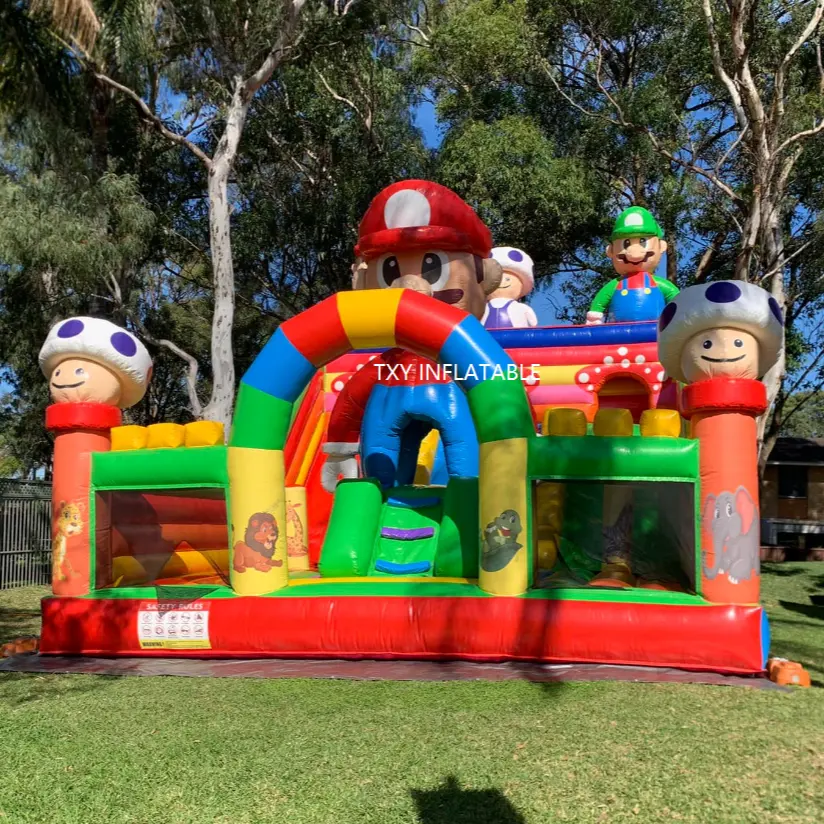 commercial Mario slide inflatable bouncy castle with slide park cartoon inflatable kids jumper bouncer combo slide