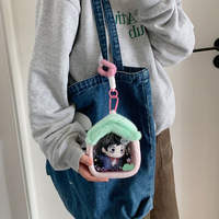 Pochette porte-poupée Kawaii avec fenêtre transparente, mini pochette de rangement, porte-clés maison de poupée avec dragonne