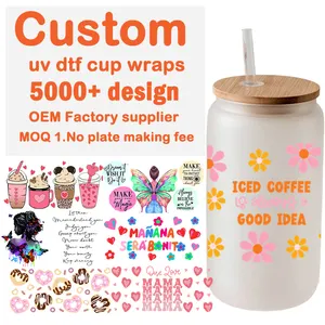 Factoroy Wholesale UV DTF Transfer Cup Wraps For 16oz Libbey Glass Beer Cans Custom Printed 20oz 24oz Cold Uvdtf Cup Wraps