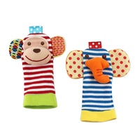 1 paire de Bracelet à hochet en tissu doux pour bébé, singe, girafe, cerf, bibelot aux poignets, jouets de bébé