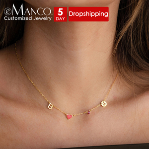 <span class=keywords><strong>Collana</strong></span> EManco con Cuore Rosso <span class=keywords><strong>Rosa</strong></span> Personalizzabile, Lettera Iniziale e Pietra Portafortuna della Costellazione, Placcata in Oro 14K/Argento per Dropshipping - Product Image 1