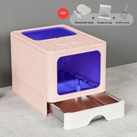 Toilette pour animaux entièrement fermée, facile à nettoyer, bac à litière pour chat en PP, design tiroir en acier inoxydable, taille extra-large, anti-éclaboussures
