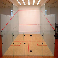 Terrain de squash professionnel fabriqué en usine, verre trempé 12 mm, sol en bois, joints en acier inoxydable, 9,75 x 6,4 m