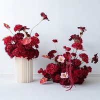 Centre de table floral rouge, boule de fleurs en soie pour mariage, décorations d'allée, toile de fond de bienvenue, arrangements de table