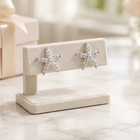 Boucles d'oreilles fines en forme d'étoile de mer, clous d'oreilles en laiton plaqué rhodium avec zircone cubique, thème océan, été, délicates, nautiques, personnalisées, pour femmes, vente en gros