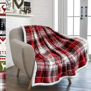 High Quality Wholesale Cheap Christmas Blanket Fluffy Thick Blanket Red Black Plaid Christmas Blanket