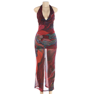 Viviblook Z331DS Vestido de Mujer Nuevo Estilo Urbano Elegante con Cuello en V Sin Mangas Halter Espalda Descubierta Ajustado Maxi para Fiesta y Club - Product Image 3