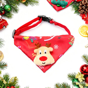 Christmas Pet Reindeer Triangular Scarf <b>Dog</b> Cat Bib Winter Holiday <b>Costume</b> Red With Plush Nose - Product Image 1