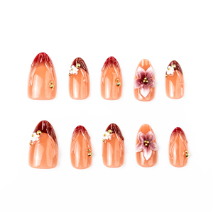 30 Piezas de Extensiones de <span class=keywords><strong>Uñas</strong></span> en Forma de Almendra, Diseño Floral 3D, Puntas de Manicura Francesa Marrón Premium, Más Vendidas Diariamente - Product Image 4