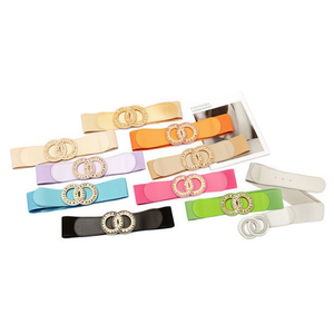 Cintura elastica in PU con fibbia a doppio anello per donna, accessorio di moda - Product Image 1