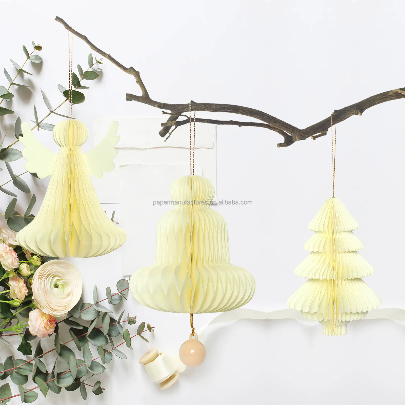 Set/3 adornos para árboles de Navidad artesanías de papel de panal adornos navideños con imán para decoración de Navidad