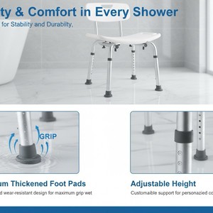 Hengheyue Shower <b>Stool</b> With Armrests <b>Height</b> <b>Adjustable</b> Non Slip For Elderly And Pregnant Women Bathroom Use - Product Image 5