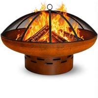 Couvercle de foyer extérieur rond de 36 pouces pour foyer à bois, en acier Corten finition oxydée, pour jardin et patio, avec gants de poker