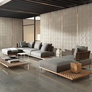 Đồ Nội Thất Ghế Sofa Ngoài Trời Bằng Gỗ Tếch Hoàn Thiện Bằng Mây Nhựa Thích Hợp Mọi Thời Tiết Indonesia