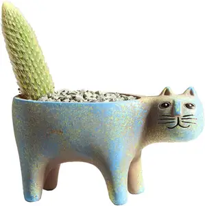 Cat Planter Animal Succulent Pots, Ceramic Cat Mini Flower Pots Cactus/Plants Containers for Home Office Desk Windowsill Decor